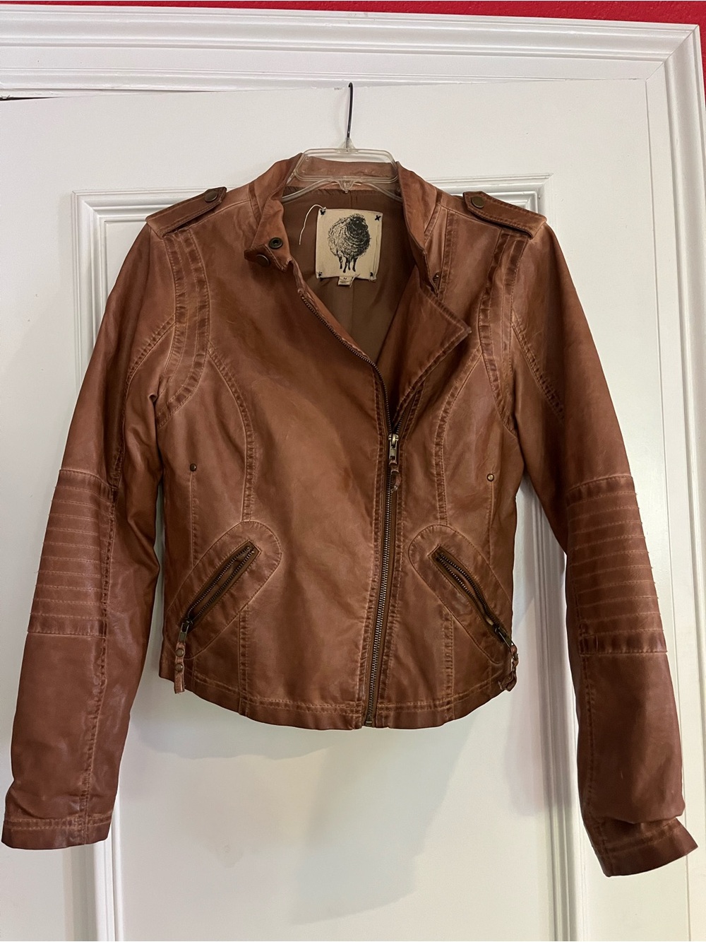 URBAN OUTFITTERS - Women's Early 2010s Brown Faux Leather Zip-Up Moto Jacket